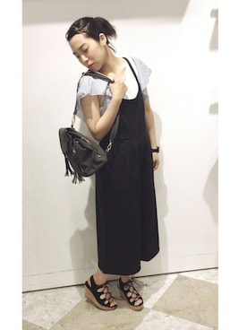 「179/WG（イチナナキュウダブルジー）のアイテム（サロペット/オーバーオール）」を使った、mocoさん（レディース・160cm）の夏コーディネート
