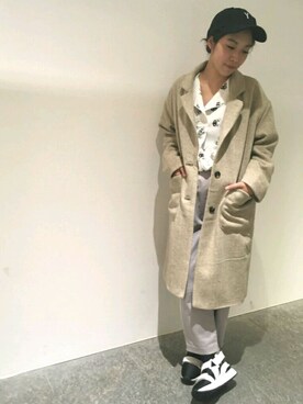 「179/WG（イチナナキュウダブルジー）のアイテム（チェスターコート）」を使った、mocoさん（レディース・160cm）の秋コーディネート