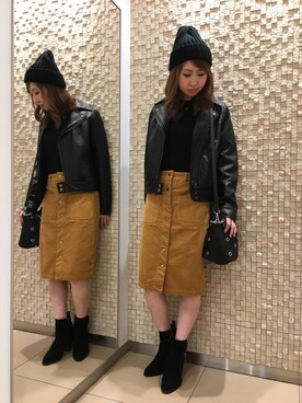 「SpRay（スプレイ）のアイテム（ライダースジャケット）」を使った、SpRay札幌ＰＡＲＣＯさん（レディース・160cm）の秋コーディネート
