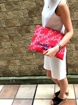 「ODETTE E ODILE（オデットエオディール）のOFC ディープラインミュールウェッジ サンダル80（サンダル）」を使った、koyuki.90さん（レディース・163cm）の夏コーディネート