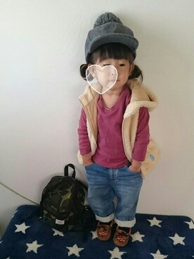 「アイテム（モカシン/デッキシューズ）」を使った、hinacoccoさん（キッズ・80cm）の秋コーディネート