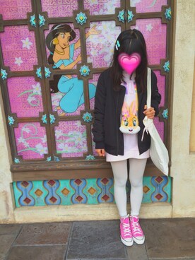 「GU（ジーユー）のアイテム（ブルゾン、ブラック系）」を使った、kanamana .🎀さん（レディース・160cm）の春コーディネート