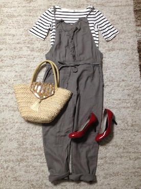 「ORiental TRaffic（オリエンタルトラフィック）の★エナメルストラップパンプス★(1010-OR2416)（パンプス、レッド系）」を使った、なあはな1125さん（レディース・156cm）の春コーディネート