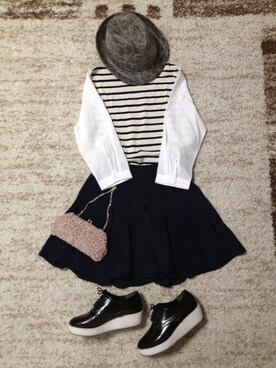 「GLOBAL WORK（グローバルワーク）の【GLOBALWORK】ソデキリカエボーダー7分袖/540918（Tシャツ/カットソー、ホワイト系）」を使った、なあはな1125さん（レディース・156cm）の春コーディネート