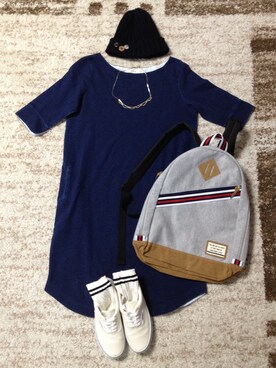 「WEGO（ウィゴー）のWEGO/スウェットデイパック（バックパック/リュック、グレー系）」を使った、なあはな1125さん（レディース・156cm）の春コーディネート