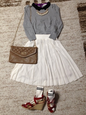 「JEANASIS（ジーナシス）のセイケイウシロZIPプルオーバー7S/501420（Tシャツ/カットソー、グレー系）」を使った、なあはな1125さん（レディース・156cm）の春コーディネート