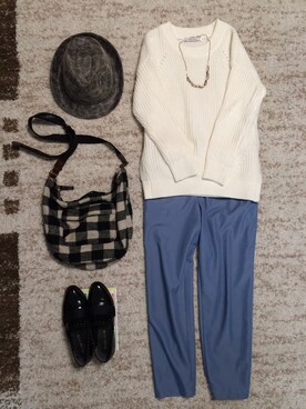 「BLISS POINT Womens（ブリスポイント ウイメンズ）の【BLISS POINT】7G7ゲージアイレットイリアゼプルオーバー/536251（ニット/セーター、ホワイト系）」を使った、なあはな1125さん（レディース・156cm）の秋コーディネート