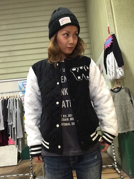 「NEEDLE WORK（ニードルワーク）のアイテム（ジャケット/アウター）」を使った、peace5さん（レディース・157cm）の冬コーディネート