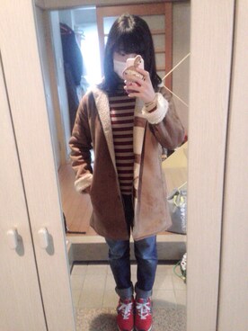 「JEANASIS（ジーナシス）のアイテム（ニット/セーター、ベージュ系）」を使った、izumi◎₊˚さん（レディース・157cm）の冬コーディネート