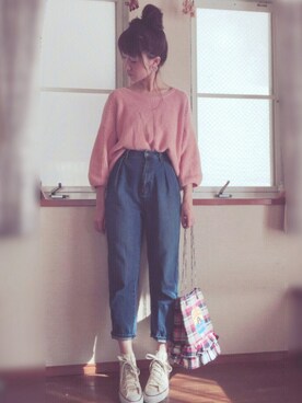 「アイテム（MA-1、ホワイト系）」を使った、mayuさん（レディース・165cm）の冬コーディネート