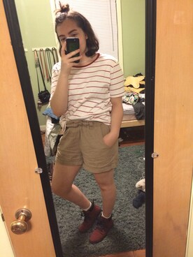 「Dr. Martens（ドクターマーチン）のアイテム（シューズ、レッド系）」を使った、mollyさん（レディース）の夏コーディネート