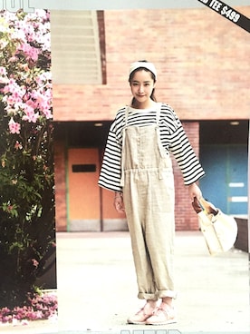 「アイテム（つなぎ/オールインワン、ベージュ系）」を使った、sabrinasaさん（レディース・164cm）の春コーディネート