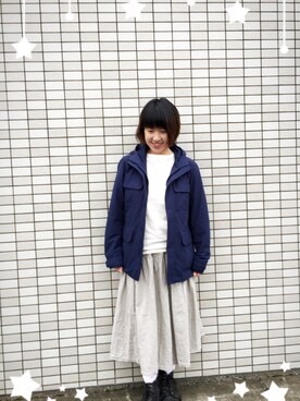 「アイテム（マウンテンパーカー、ブルー系）」を使った、nicoさん（レディース・155cm）の秋コーディネート