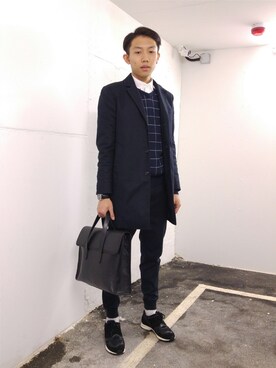 「initial（イニシャル）のアイテム（ピーコート）」を使った、pinkinさん（メンズ・174cm）の秋コーディネート