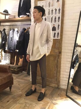 「initial（イニシャル）のアイテム（テーラードジャケット）」を使った、pinkinさん（メンズ・174cm）の秋コーディネート