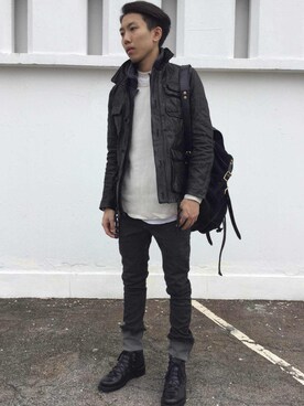 「initial（イニシャル）のアイテム（ムートンコート）」を使った、pinkinさん（メンズ・174cm）の秋コーディネート