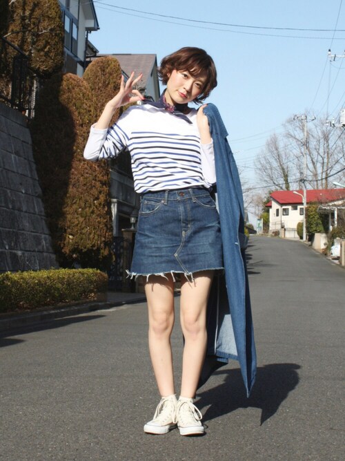 YUKI使用「wjk 1 mile（バスクボーダーロングTシャツ）」的時尚穿搭