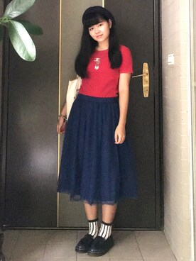 「5（ファイブ）のアイテム（スカート）」を使った、びさん（レディース・157cm）の秋コーディネート