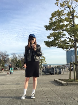 「ADAM ET ROPE'（アダムエロペ）のアイテム（ライダースジャケット）」を使った、karen suzukiさん（レディース・165cm）の冬コーディネート