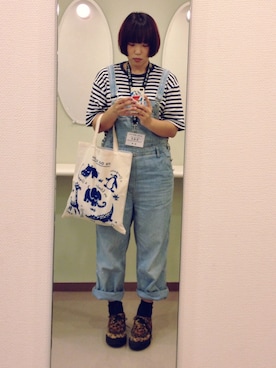 「blue」｜「アイテム（つなぎ/オールインワン）」を使った、eunyoungさん（レディース・162cm）の秋コーディネート
