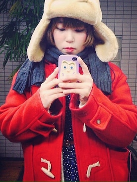 「red」｜「アイテム（ダッフルコート）」を使った、eunyoungさん（レディース・162cm）の冬コーディネート
