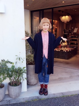 「インディゴデニム」｜a k a n eさん（レディース・165cm）の冬コーディネート