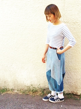 「UNIQLO（ユニクロ）のアイテム（ベルト）」を使った、a k a n eさん（レディース・165cm）の夏コーディネート