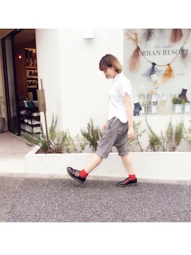 「BLACK COMME des GARCONS（ブラックコムデギャルソン）のアイテム」を使った、a k a n eさん（レディース・165cm）の夏コーディネート