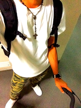 「THE NORTH FACE（ザノースフェイス）のザ・ノース・フェイス デイパック / BCフューズボックス（バックパック/リュック、ブラック系）」を使った、ryu.kさん（メンズ・177cm）の夏コーディネート