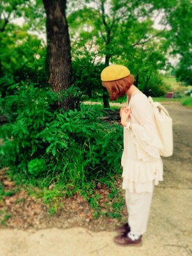 「アイテム（チュニック、ベージュ系）」を使った、かよっぺさん（レディース・162cm）の秋コーディネート