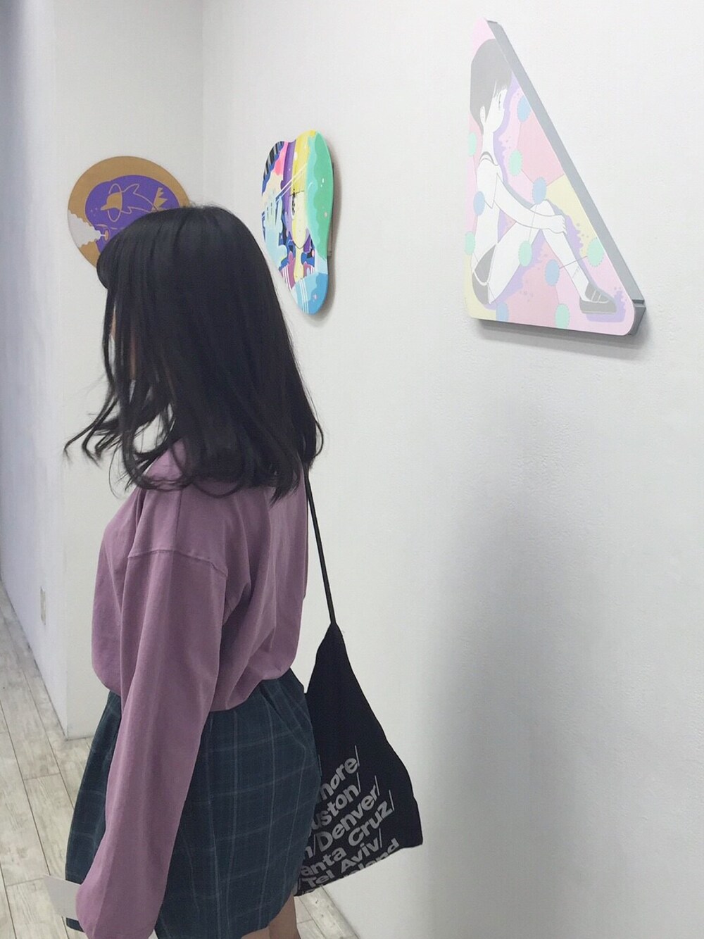 「ohotoro、古着、古着MIX、アキコーデ、パープル、アメリカンアパレル、American Apparel」｜「ohotoroのアイテム（Tシャツ/カットソー、パープル系）」を使った、マナミチャンさん（レディース・152cm）の秋コーディネートの1枚目の写真