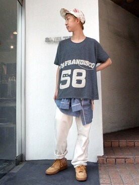 「AlexanderLeeChang（アレキサンダーリーチャン）のアイテム（Tシャツ/カットソー）」を使った、原田景司 / harada keijiさん（メンズ・172cm）の春コーディネート