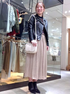 「SHIPS for women」｜「アイテム（ライダースジャケット）」を使った、西山さん（レディース・163cm）の秋コーディネート