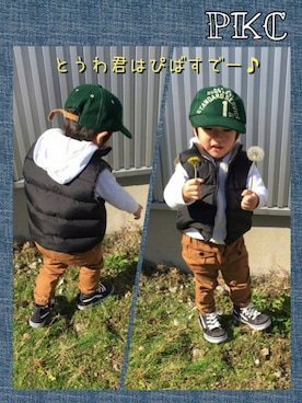 「no brand（ノーブランド）のアイテム（ダウンジャケット/コート）」を使った、ichi☺︎araさん（キッズ・90cm）の秋コーディネート