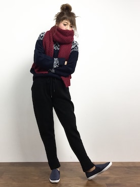 「Sara Sara（サラ サラ）のアイテム」を使った、馬詰麿帆さん（レディース・157cm）の冬コーディネート
