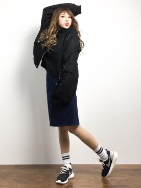 「unrelaxing（アンリラクシング）のアイテム（MA-1）」を使った、馬詰麿帆さん（レディース・157cm）の冬コーディネート