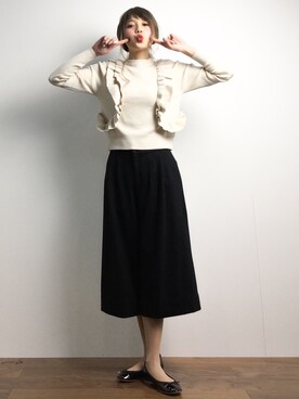 「Carlie e felice（カーリーエフェリーチェ）のアイテム（シューズ）」を使った、馬詰麿帆さん（レディース・157cm）の冬コーディネート