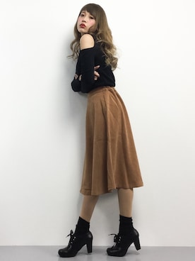 「MICOAMERI（ミコアメリ）のアイテム」を使った、馬詰麿帆さん（レディース・157cm）の冬コーディネート