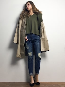 「テーラード」｜「アイテム（その他アウター）」を使った、馬詰麿帆さん（レディース・157cm）の冬コーディネート