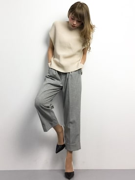 「FRAMeWORK（フレームワーク）のアイテム（ベスト）」を使った、馬詰麿帆さん（レディース・157cm）の冬コーディネート