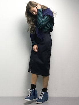 「note et silence （ノートエシロンス）のアイテム（スカート）」を使った、馬詰麿帆さん（レディース・157cm）の冬コーディネート