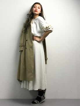 「NOLLEY’S Sophi（ノーリーズソフィ）のアイテム（トレンチコート）」を使った、馬詰麿帆さん（レディース・157cm）の冬コーディネート