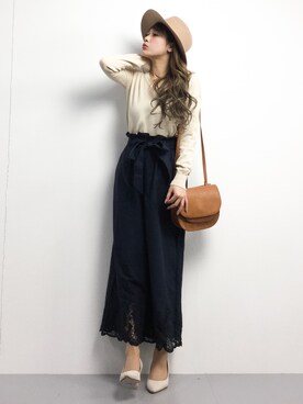 馬詰麿帆さん（レディース・157cm）の冬コーディネート