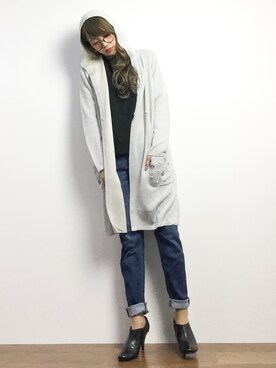 「JILL by JILL STUART（ジルバイジルスチュアート）のアイテム（カーディガン/ボレロ）」を使った、馬詰麿帆さん（レディース・157cm）の冬コーディネート