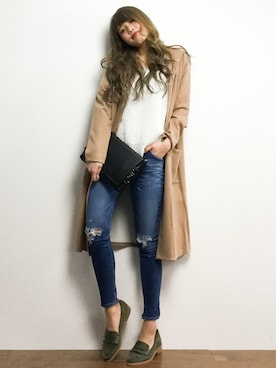 「TIENS ecoute（ティアンエクート）のアイテム（その他アウター）」を使った、馬詰麿帆さん（レディース・157cm）の春コーディネート