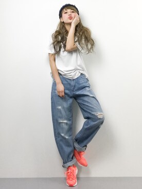 「Bou Jeloud（ブージュルード）のアイテム（ニットキャップ/ビーニー）」を使った、馬詰麿帆さん（レディース・157cm）の春コーディネート