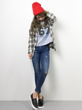 馬詰麿帆さん（レディース・157cm）の春コーディネート