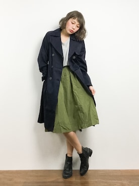 「チュニック」｜「アイテム（トレンチコート）」を使った、馬詰麿帆さん（レディース・157cm）の春コーディネート
