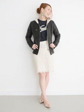 「URBAN RESEARCH ROSSO WOMEN（アーバンリサーチ　ロッソ）のアイテム（ライダースジャケット）」を使った、Hamaさん（レディース・164cm）の冬コーディネート