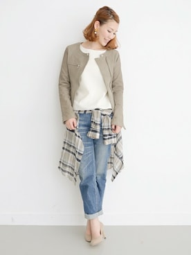 「URBAN RESEARCH ROSSO WOMEN（アーバンリサーチ　ロッソ）のアイテム（ライダースジャケット）」を使った、Hamaさん（レディース・164cm）の冬コーディネート